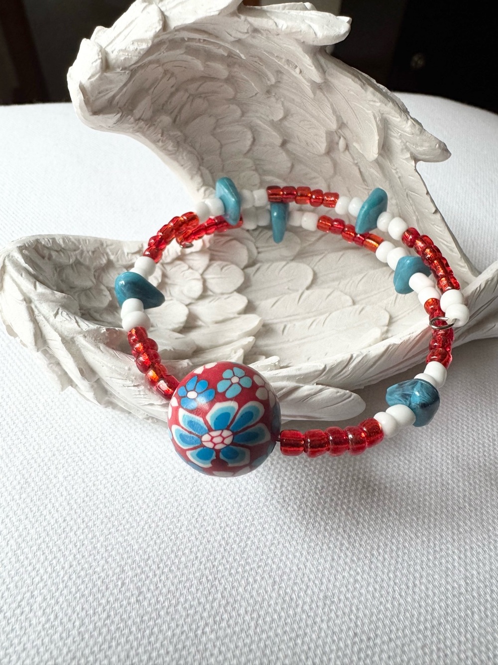 Handmade Floral Accent Wrap/Memory Wire Bracelet
